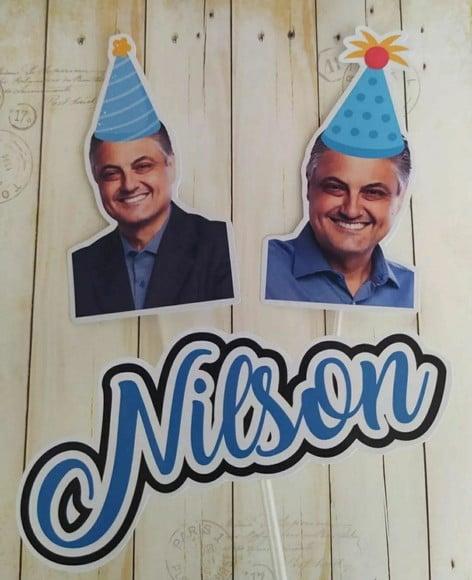 Topper para Bolo com Foto e Chapéu Aniversário Adulto Homem