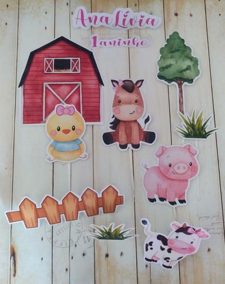 Topper para Bolo Fazendinha Rosa Aquarela