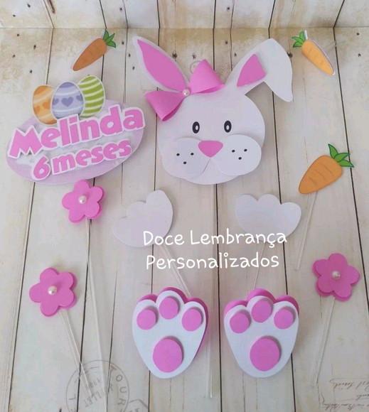Topper para Bolo Mêsversario Coelho da Páscoa Menina Menino