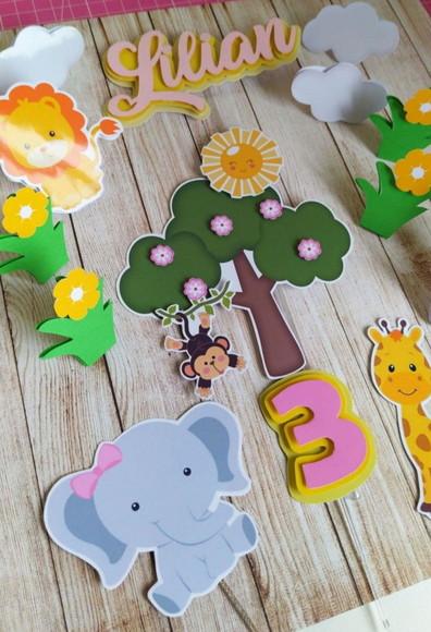 Topper para Bolo Safari Menina 3d Personalizado