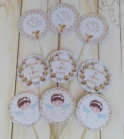 Topper para Docinhos Batizado Menina 30 Unid.