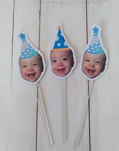 Topper para Docinhos com Foto Aniver Bebê e Chapeuzinho