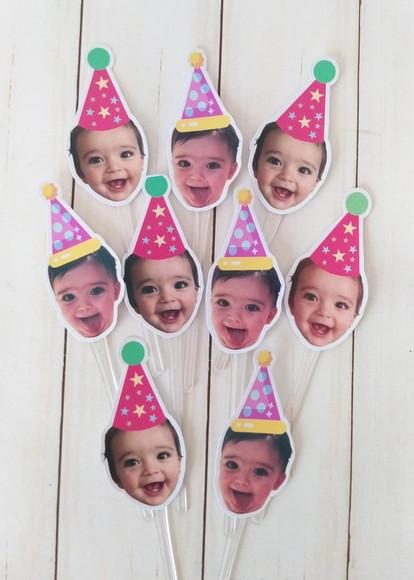 Topper para Docinhos com Foto Bebê Chapeuzinho Kit 60 Unid.