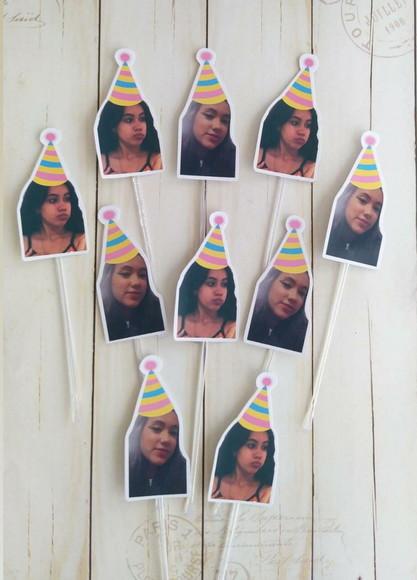 Topper para Docinhos com Foto e Chapeuzinho 15 Anos