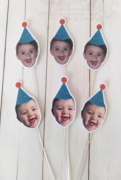Topper para Docinhos com Foto e Chapeuzinho Bebê