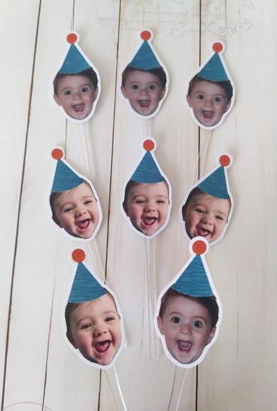 Topper para Docinhos com Foto e Chapeuzinho Bebê
