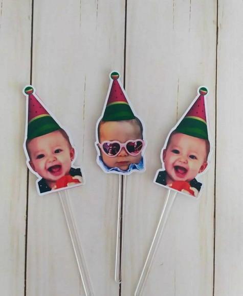 Topper para Docinhos com Foto Rostinho Chapeuzinho Melancia