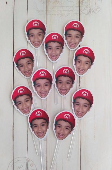 Topper para Docinhos com Foto Rosto Super Mario Bros