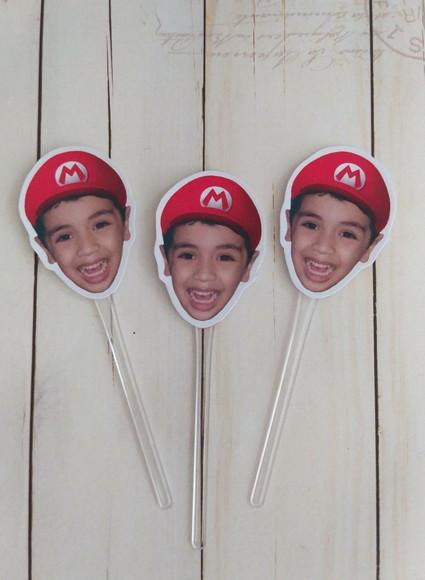 Topper para Docinhos com Foto Rosto Super Mario Bros