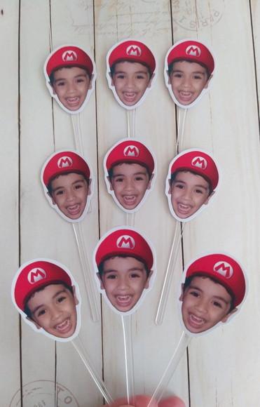 Topper para Docinhos com Foto Rosto Super Mario Bros