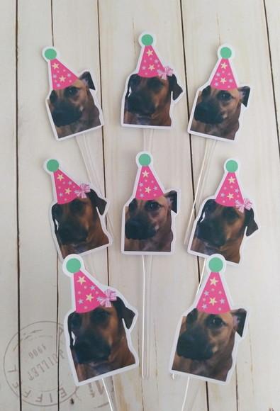 Topper para Docinhos Pet Cachorro com Foto e Chapeuzinho