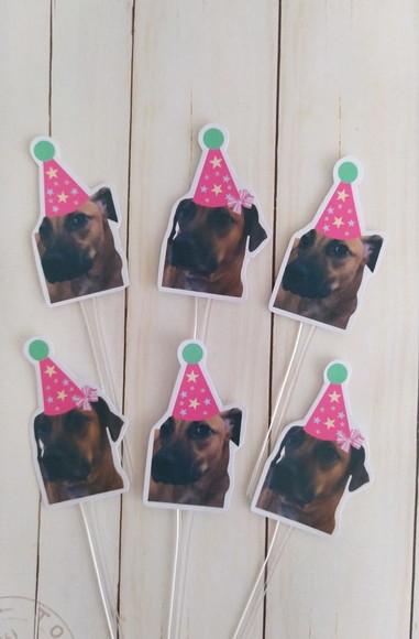 Topper para Docinhos Pet Cachorro com Foto e Chapeuzinho