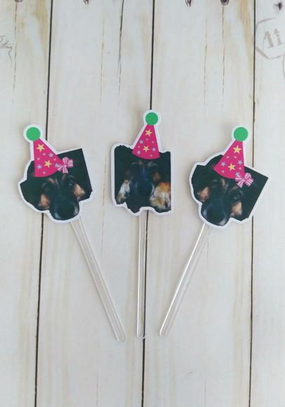 Topper para Docinhos Pet Cachorro com Foto e Chapeuzinho