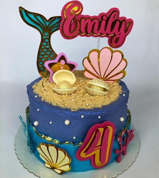 Topper Sereia/fundo Do Mar 3d Personalizado