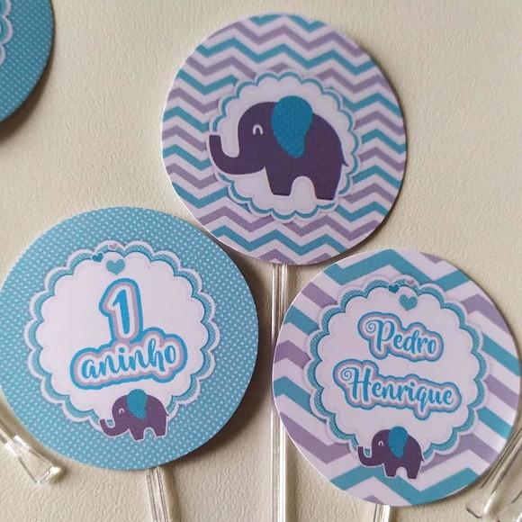 Toppers para Docinhos Elefantinho Azul  chá de bebê, aniversár