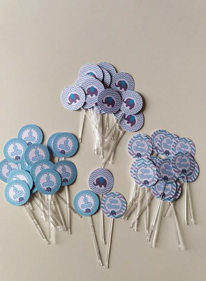 Toppers para Docinhos Elefantinho Azul  chá de bebê, aniversár