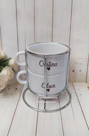 Torre 2 Xícaras Personalizadas Convite Padrinhos Batismo