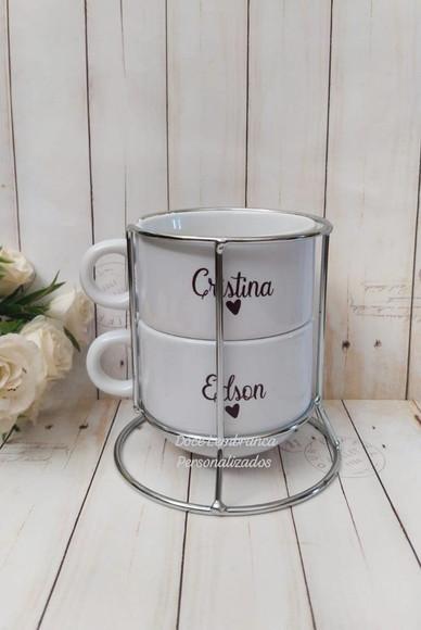 Torre 2 Xícaras Personalizadas Convite Padrinhos Batismo