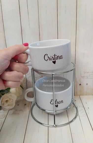 Torre 2 Xícaras Personalizadas Convite Padrinhos Batismo