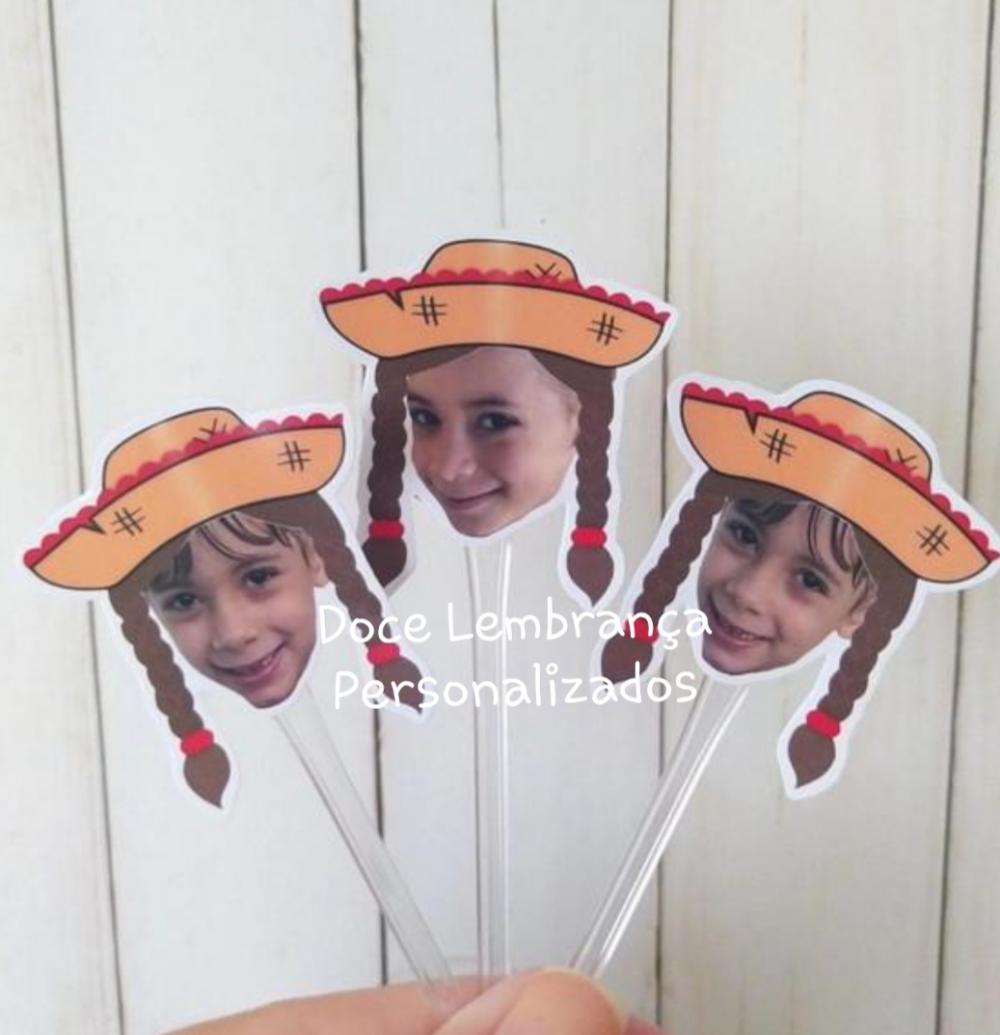 Topper para Docinhos com Rostinho Chapéu Festa Junina 60 Uni