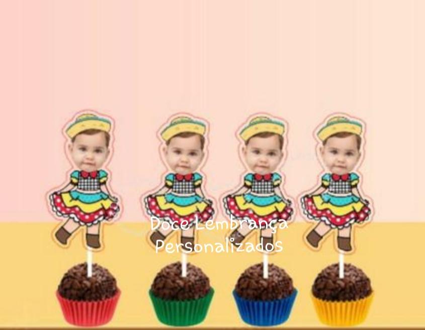 Topper para Docinhos Festa Junina com Foto Carinha Menina