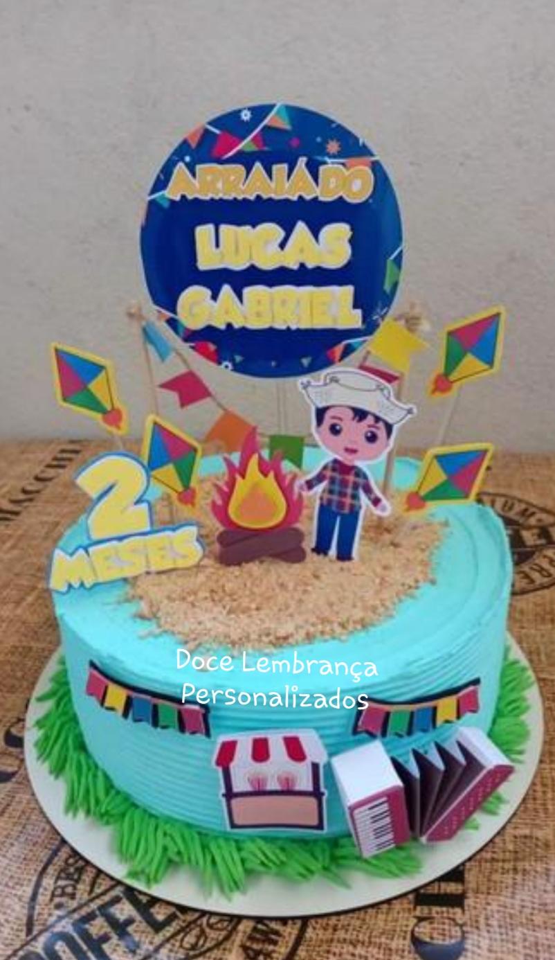 Topper de Bolo Festa Junina Mesversário Menino