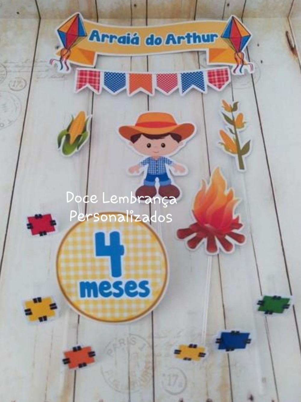 Topper de Bolo Festa Junina Mêsversario Menino