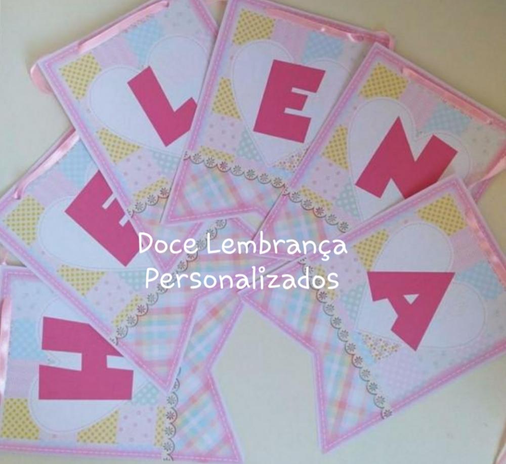Bandeirola varal com nome festa junina aniversário infantil Mês