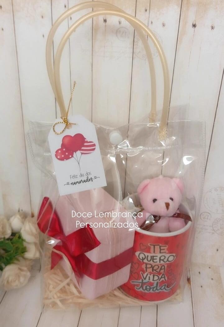 Kit Presente Dia dos Namorados Sacola Cristal Porta Joia e Caneca