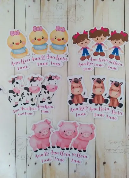 Aplique/tag para Tubetes Fazendinha Rosa Aquarela lembrancinha