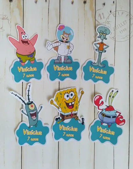 Aplique  Tag para tubetes Bob Esponja lembrancinha