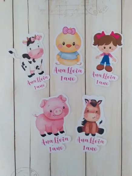 Aplique/tag para Tubetes Fazendinha Rosa Aquarela lembrancinha