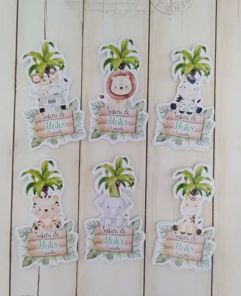 Aplique/tag para Tubete Safari Aquarela lembrancinha