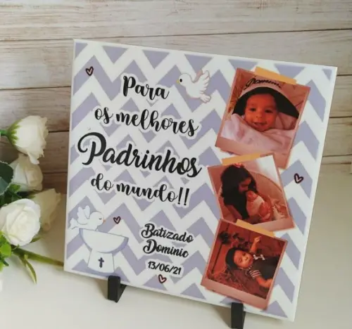 Azulejo Decorativo Personalizado com Foto Batizado