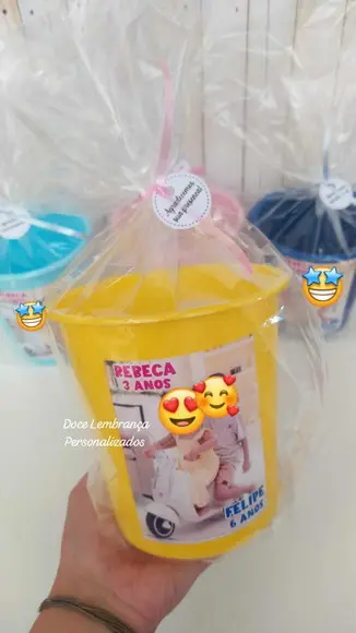 Baldinho de Pipoca com Foto Lembrancinha Aniversário