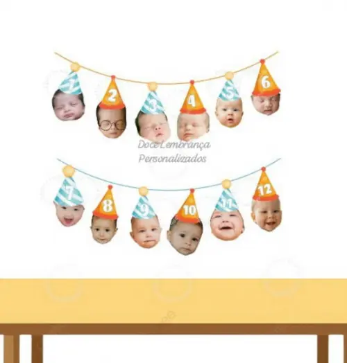 Bandeirola Varal 12 Meses com Foto Rostinho Chapéu