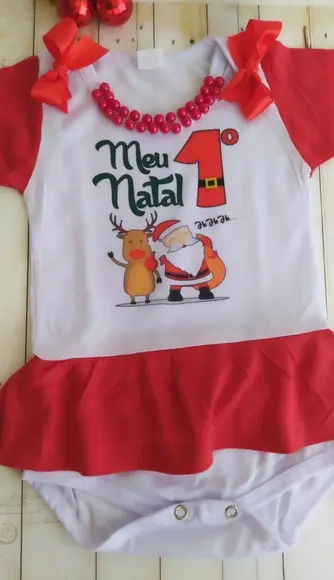 Body Personalizado Meu Primeiro Natal Decorado com Laço