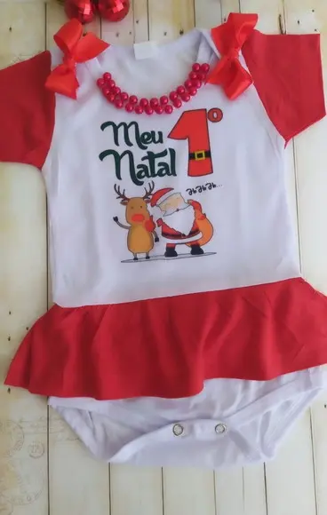 Body Personalizado Meu Primeiro Natal Decorado com Laço