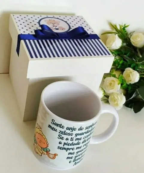 Caixa Convite Padrinhos de Batismo com Caneca