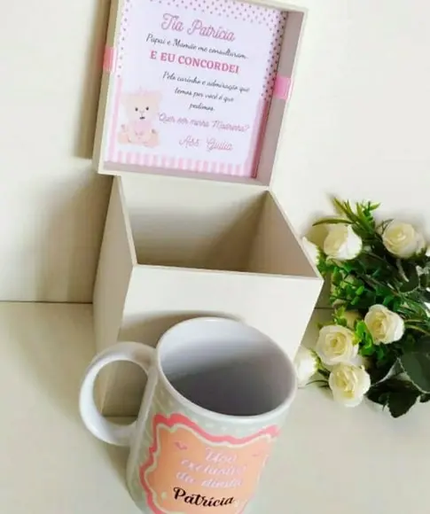 Caixa Convite Padrinhos de Batismo com Caneca