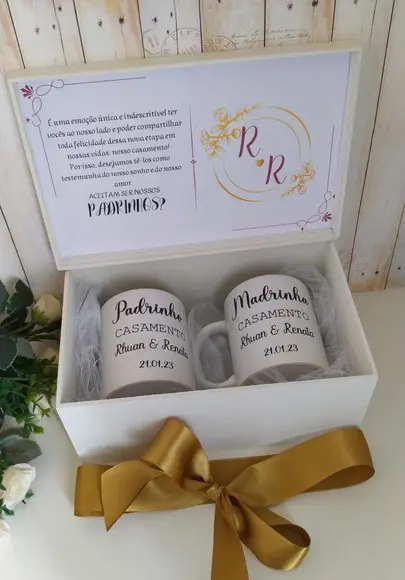 Caixa Convite Padrinhos Casamento, Batizado, Crisma em mdf