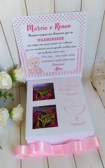 Caixa Convite Padrinhos de Batismo Menina