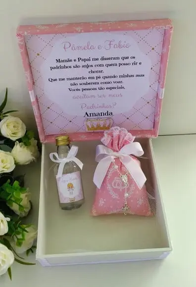 Caixa Convite Padrinhos de Batismo Menina