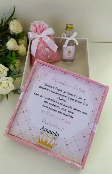 Caixa Convite Padrinhos de Batismo Menina