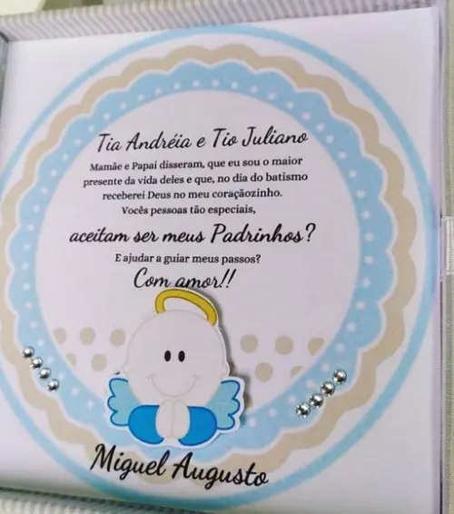 Caixa Convite Padrinhos de Batismo Menino