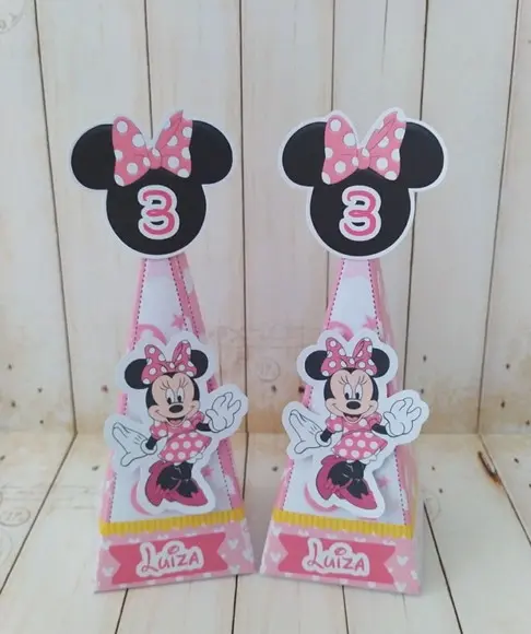 Caixa Pirâmide Personalizada Minnie Rosa