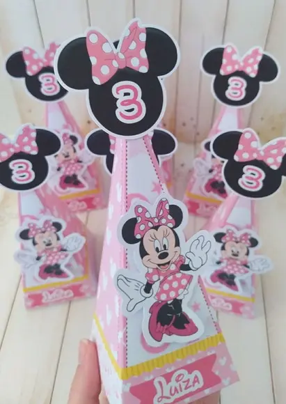 Caixa Pirâmide Personalizada Minnie Rosa
