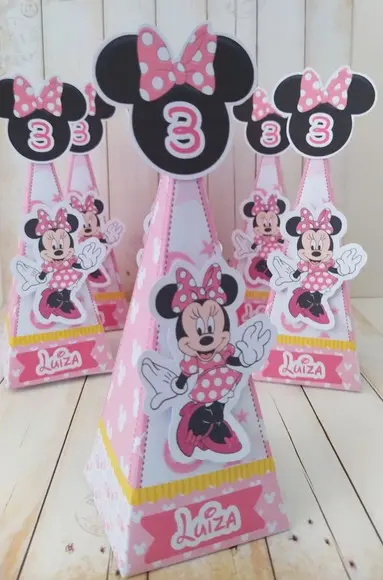 Caixa Pirâmide Personalizada Minnie Rosa
