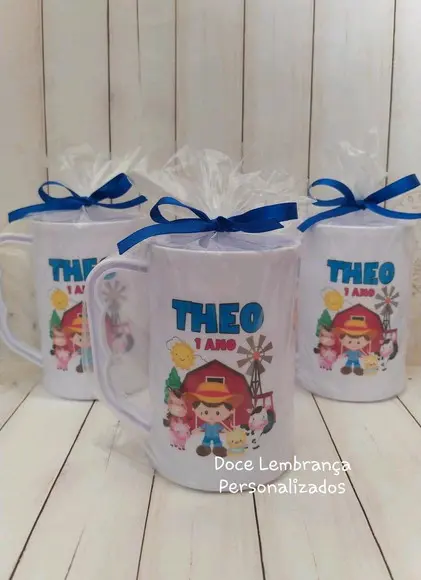 Caneca Acrilica Fazendinha Menino Embalada Lembrancinha