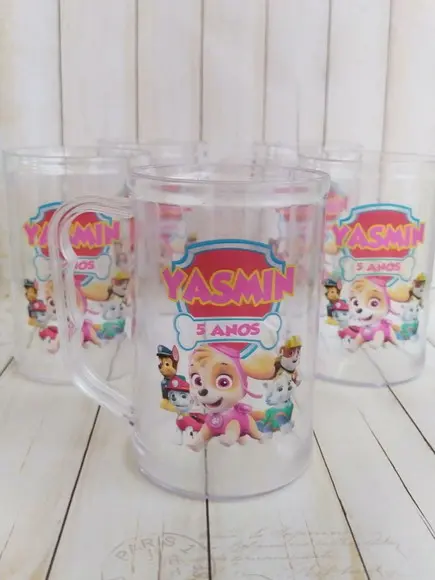 Caneca Acrilica Skye Turma Patrulha Canina Rosa